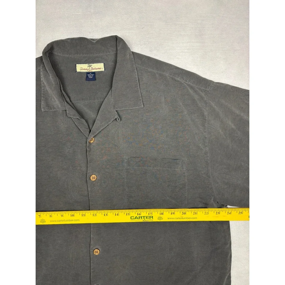 Tommy Bahama Mens XL Silk Camp Shirt Charcoal Grey Tropical‎ Palm Jacquard T3669